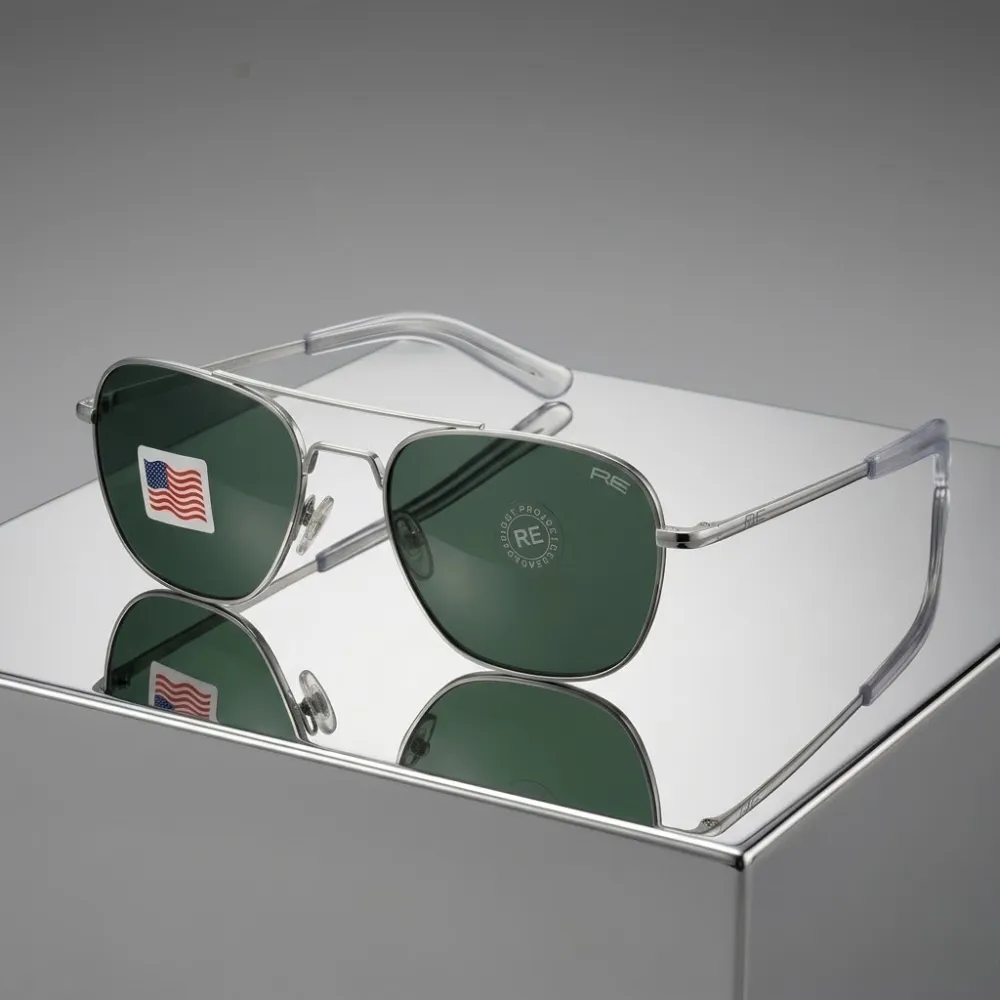 Premium Silver Frame Sunglasses with Green Lenses